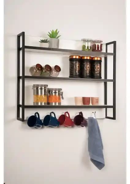 Mudesa Dekoratif Metal ve Ahşap Mutfak Rafı Modern Tasarım ve Çok Yönlü Kullanım İmkanıyla