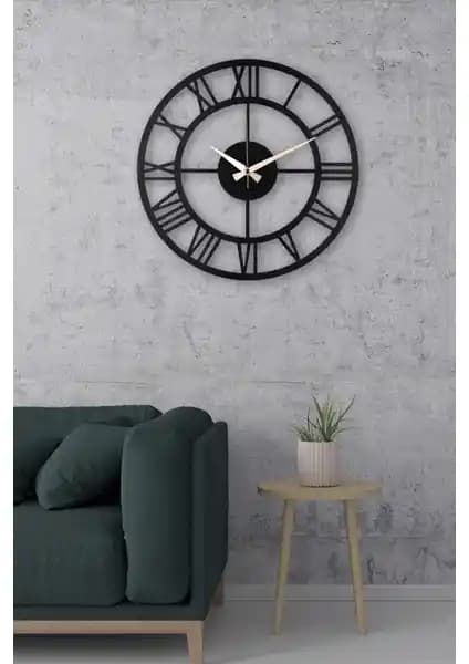 Muyika Roma Siyah Metal Duvar Saati 41x41 cm modern tasarım ve sessiz çalışma özelliği ile