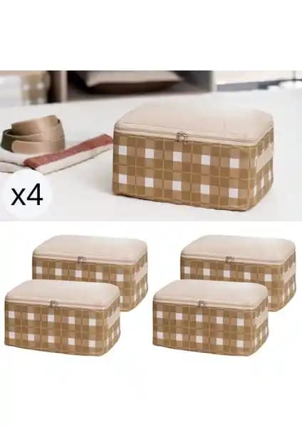 Nacarev 4 Adet Ekose Desenli Bej Hurç Seti Ev ve Seyahat İçin Pratik Çözüm
