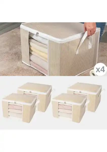 Nacarev 4 Adet Orta Boy Pencereli Çizgi Desen Baskılı Hurç Seti Evde Düzen ve Saklama İçin