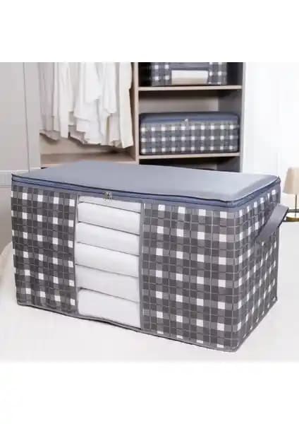 Nacarev Mega Boy Pencereli Ekose Gri Yastık Yorgan Düzenleyici Hurç Ev Dekorasyonuna Uygun