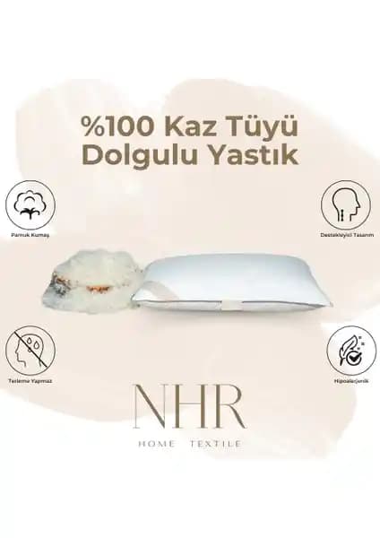 NHR Home %100 Kaz Tüyü Dolgulu Antibakteriyel Uyku Yastığı Konfor ve Doğallık Sunar