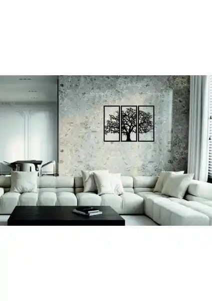 Numa Concept Son Bahar 3'lü Siyah Çınar Ağacı Ahşap Tablo Modern ve Minimalist Dekorasyon İçin