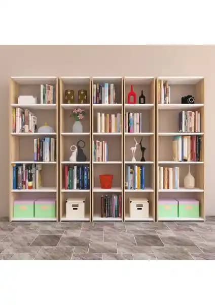 Nur Mobilya 5'li Kitaplık Modern Tasarım ve Geniş Depolama Alanı ile Dekorasyonu Tamamlar