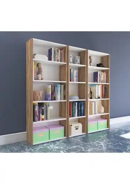 Nur Mobilya Atlantikçam-Beyaz 3'lü Arkalıklı Kitaplık Modern ve Dayanıklı Tasarım