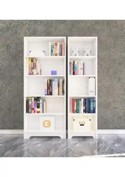 Nur Mobilya Ecrin 2'li Kitaplık Seti Beyaz Modern ve İşlevsel Tasarım Özellikleri