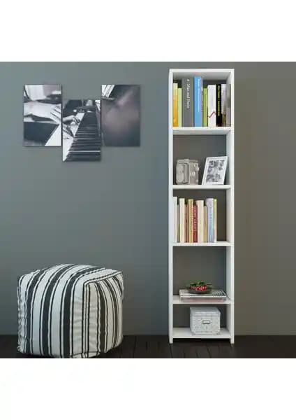 Nur Mobilya Tarçın Dar Kitaplık Beyaz – Modern ve Fonksiyonel Depolama Çözümü