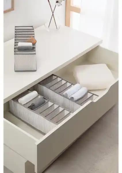 Ocean Home Textile 3'lü 10 Bölmeli Gri Çizgili Dolap Çekmece Organizer Seti