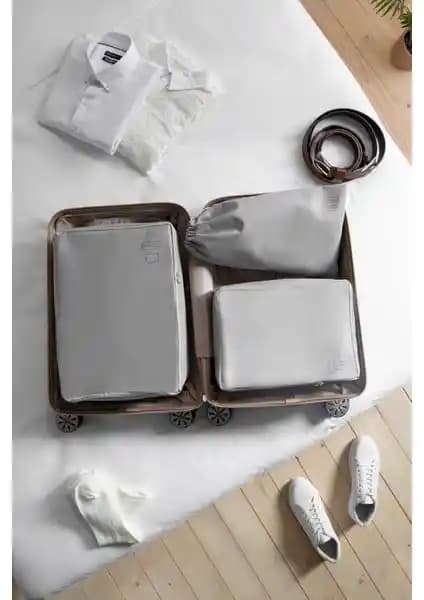 Ocean Home Textile 3'lü Gri Valiz Düzenleyici Seti Seyahat ve Ev Düzeninde Pratik Çözüm