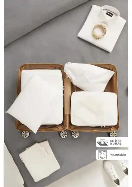 Ocean Home Textile 4'lü Yıkanabilir Beyaz Paraşüt Kumaş Valiz Düzenleyici Seti