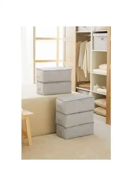 Ocean Home Textile 5'li Gri Balıksırtı Baza Altı Hurç Seti Pratik ve Şık Depolama Çözümü