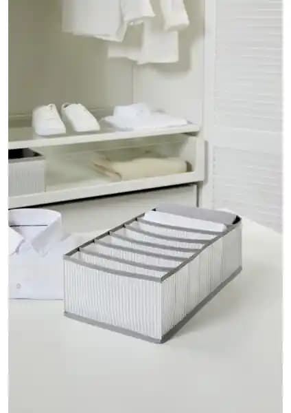 Ocean Home Textile 7 Bölmeli Gri Çizgili Dolap Organizeri Modern ve Dayanıklı Depolama Çözümü