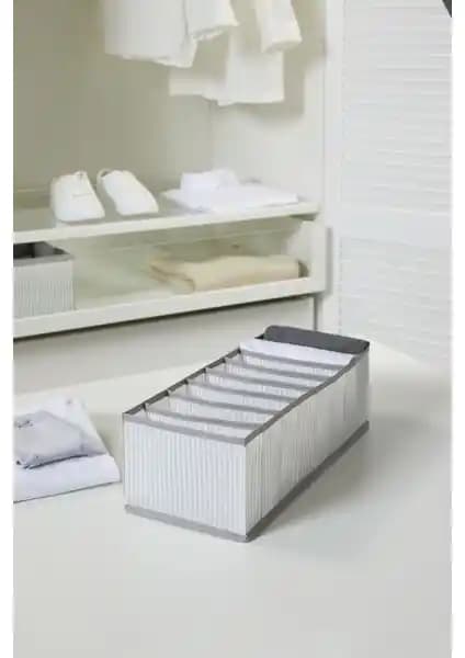 Ocean Home Textile 8 Bölmeli Gri Çizgili Çekmece İçi Organizer ile Evde Düzeni Sağlayın