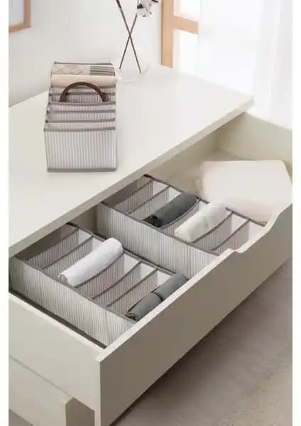 Ocean Home Textile Çok Bölmeli Gri Çizgili Çekmece Organizer Seti, Pratik ve Şık Ev Düzen Çözümü