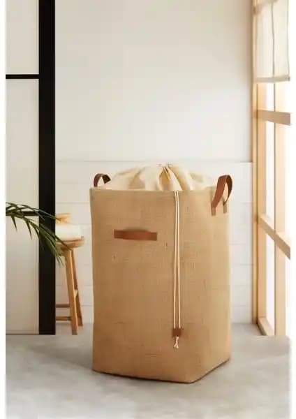 Ocean Home Textile Jüt Büzgülü Katlanır Sepet Çocuk Odası ve Yaşam Alanları İçin Uygun