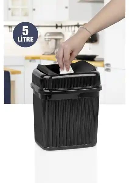 Okyanus Home Siyah 5 Lt Fitilli Çöp Kovası – Modern ve Dayanıklı Tasarım