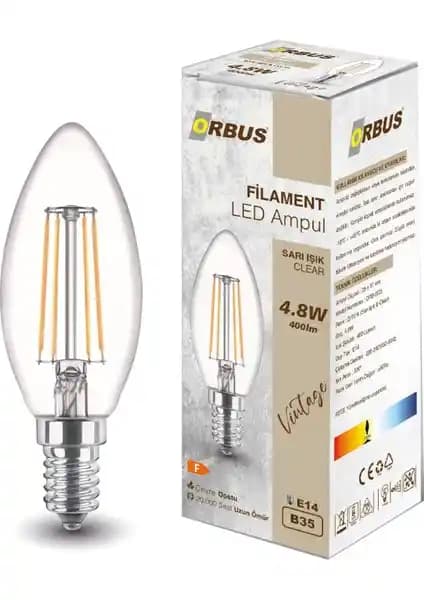 Orbus Dekoratif Rustik Mum Ampul E-14 Şeffaf 4 W Enerji Tasarruflu Modern Tasarım