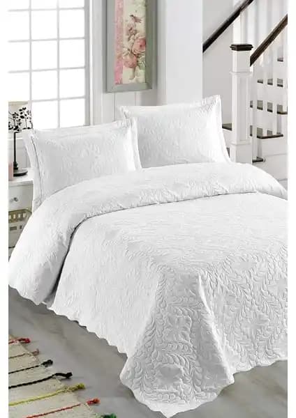 Örtüm Sarmaşık Çift Kişilik Düz Renk Yatak Örtüsü Takımı Beyaz, Şık ve Kullanışlı Tasarım