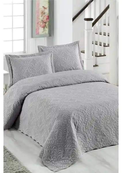 Örtüm Sarmaşık Çift Kişilik Yatak Örtüsü Açık Gri Modern ve Dayanıklı Tasarım