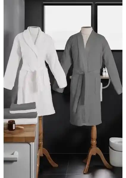Özdilek Elissa Aile Bornoz Seti Gri Beyaz Yüksek Kalite ve Konfor Sağlar
