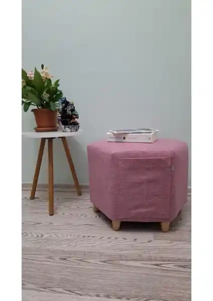 Papuli Ahşap Ayaklı Keten Kumaş Altıgen Puf ve Bench ile Şık ve Fonksiyonel Dekorasyon