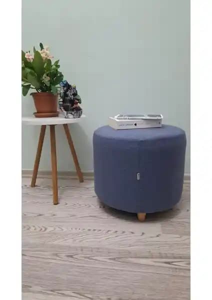Papuli Ahşap Ayaklı Keten Kumaş Yuvarlak Puf ve Bench Koltuk Modern Tasarım