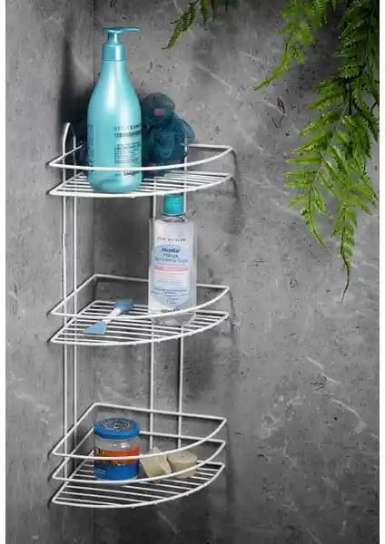 Paslanmaz 3 Katlı Köşe Duş Rafı Modern ve Dayanıklı Banyo Aksesuarı