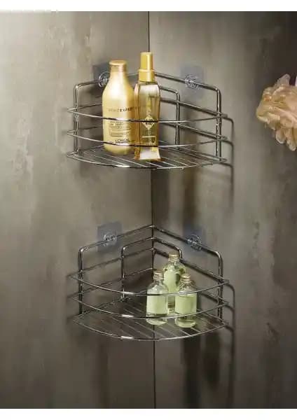 Paslanmaz Çelik Banyo Köşeliği ve Duş Rafı Seti - Estetik ve Dayanıklı Tasarım