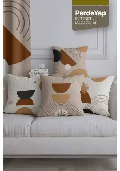 PerdeYap Etnik Sürrealist Objeler Desenli 4'lü Dijital Baskılı Kırlent Kılıfı