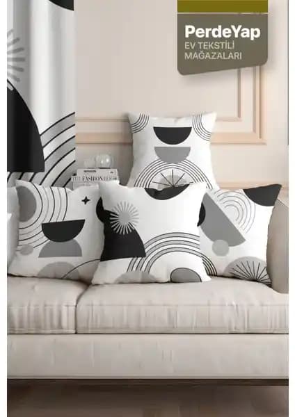 PerdeYap Modern Monokrom Geometrik Desenli Kadife Kırlent Kılıfı Seti 4'lü şık ve dayanıklı tasarım