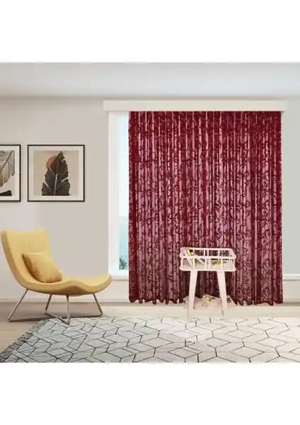 Perhal Şal Desen Bordo Örme Kırışmayan Perde Ev Dekorasyonunda Şıklık ve Fonksiyonellik