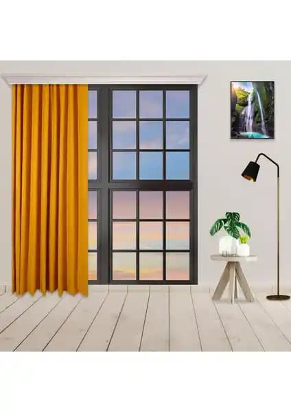 Perhal Tek Kanat Hardal Renk Ada Pilesiz Fon Perde Modern ve Dayanıklı Tasarım