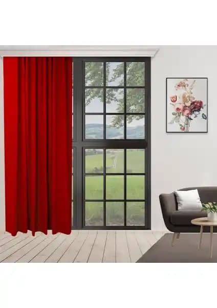 Perhal Tek Kanat Kırmızı Renk Ada Pilesiz Fon Perde Modern ve Şık Dekorasyon Unsuru