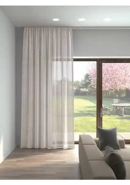 Perle Bej Renk Keten Görünümlü Düz Tül Perde: Estetik ve Fonksiyonellik Bir Arada