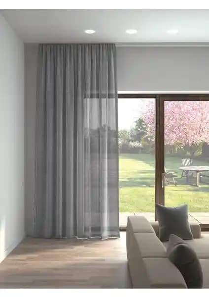 Perle Gri Renk Keten Görünümlü Düz Tül Perde: Modern ve Dayanıklı Ev Dekorasyon Ürünü