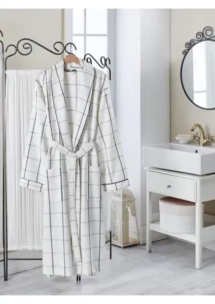 Philippus Yazlık Pike Ekose Erkek Şalyaka Bornoz Krem Renkli Konfor ve Şıklık Sunar