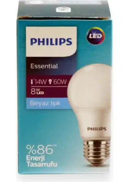 Philips Ess LED Ampul 8W-60W E27 Duy Sıcak ve Soğuk Beyaz Işık Seçenekleri ile Enerji Verimli Aydınlatma