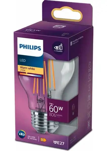 Philips Filament 60W Sarı Işık Ampulü 2700K Retro Tasarım ve Enerji Tasarrufu Sağlar