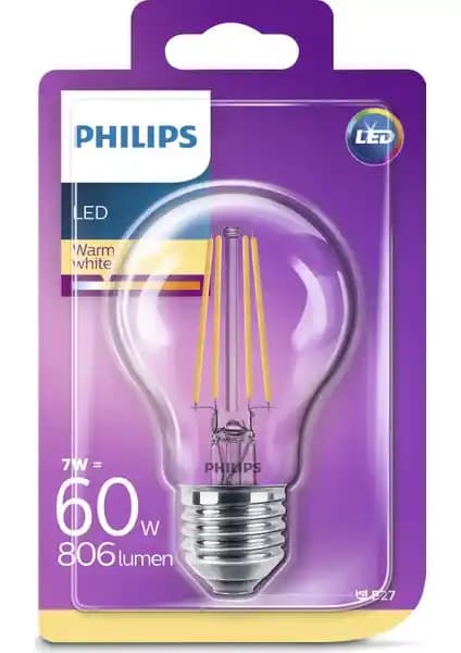 Philips LED Classic 60W A60 E27 Sarı Işık Ampul Estetik ve Enerji Verimli Aydınlatma Çözümü