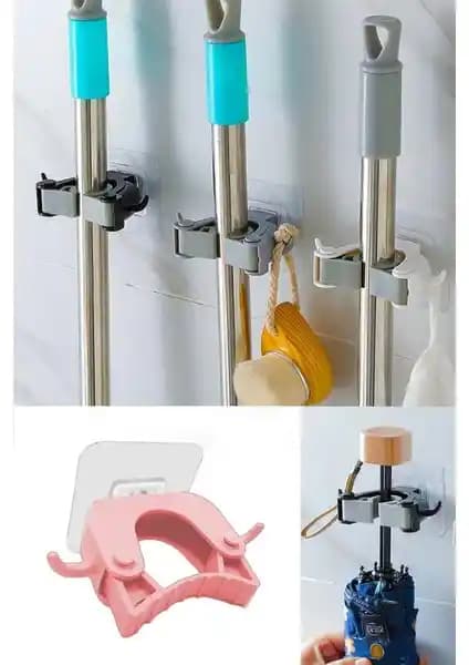 Pink Home 3'lü Paspas Süpürge Fırçası ve Mop Tutucu Seti Ev Temizliğinde Pratik Çözüm