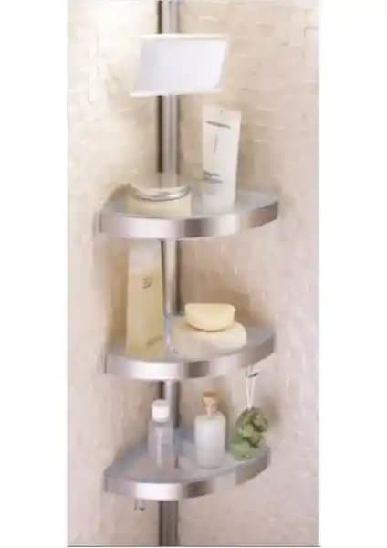 Primanova Alüminyum Yaylı Banyo Köşe Rafı Aynalı N06 – Modern ve İşlevsel Tasarım