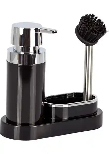 Primanova Polen Mutfak Tip Sıvı Sabunluk Fırçalı Siyah Şık ve Fonksiyonel Tasarım