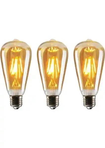 Proich 3'lü LED Ampul Paketi E27 Rustik Armut Günışığı Sarı Işık 4W Modern Tasarım