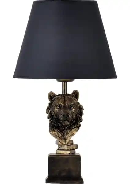 Qdec Modern Dizayn Aslan Abajur Gold Gri Şık ve Fonksiyonel Tasarım 44x25x25 cm
