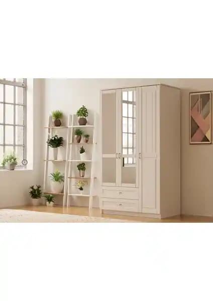 Rabi Mobilya Kardelen Country Serisi 3 Kapak 2 Çekmeceli Gardrop Modern ve Şık Tasarım