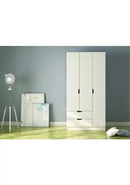 Rabi Mobilya Modern Stil 3 Kapak 2 Çekmeceli Gardırop Şık ve Fonksiyonel Tasarım