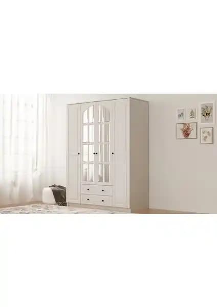 Rabi Mobilya Seray Country 4 Kapak 2 Çekmeceli Gardırop Modern ve Şık Tasarım