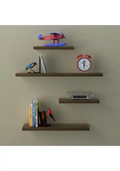 Rafkestir Gizli Bağlantılı Duvar Rafı 4'lü Ceviz Modern ve Dayanıklı Tasarım