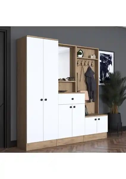 Rani P6 Modern Çekmeceli Aynalı Portmanto: Şık ve Fonksiyonel Giriş Mobilyası