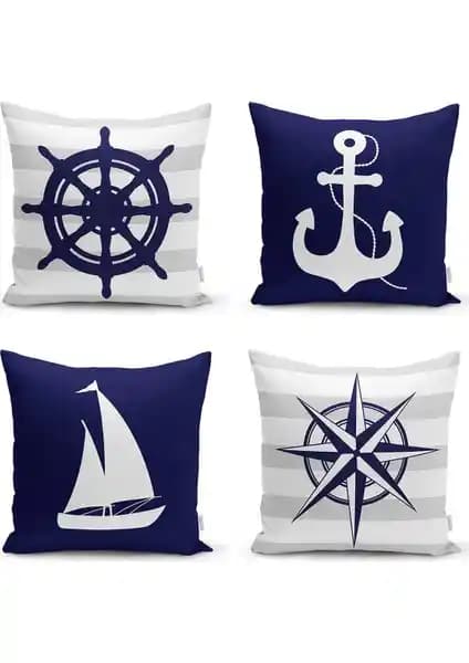 Real Homes 4'lü Renkli Denizci Desenli Modern Yastık Kılıf Seti Ev Dekorasyonuna Renk Katıyor